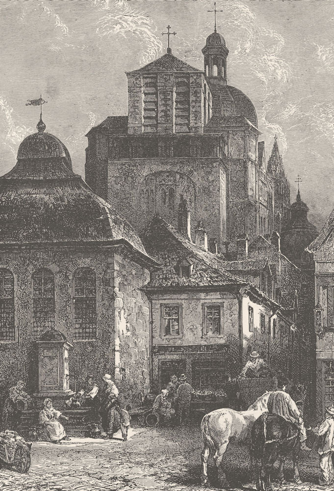 GERMANY. Cathedral, Aachen, from fish market 1903 old antique print picture